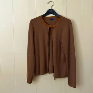 Suede trimmed J McLaughlin zippered cardigan.